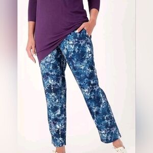 LOGO Lounge by Lori Goldstein Abstract Print Straight Leg Pants Blue women's